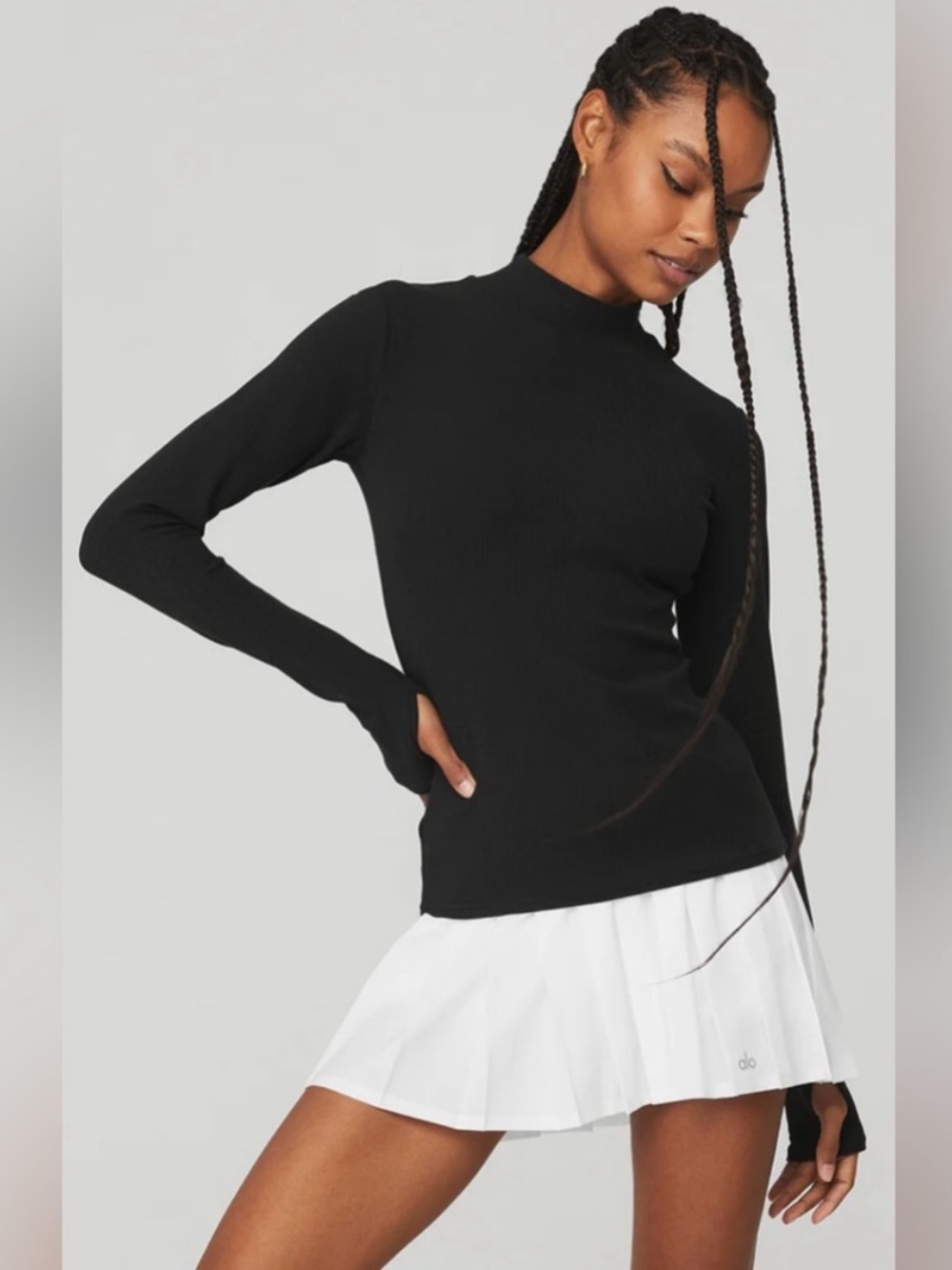 Alo Wellness Ribbed Mockneck Long Sleeve Shirt Black Medium
